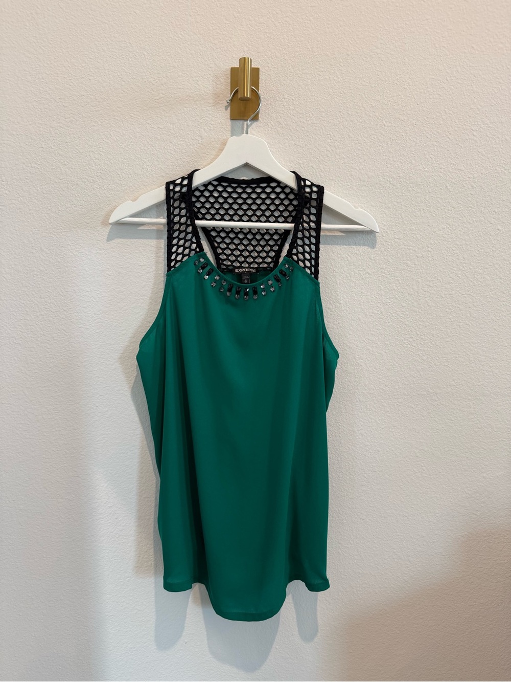 Express Teal Green Sleeveless Cami with Black Mesh Yoke